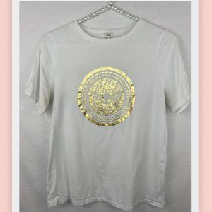 River Island T-Shirt Size M (UK 12) White Gold Bee